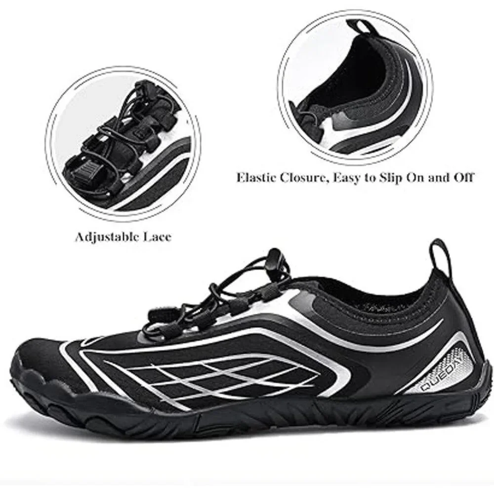 Queday Mens 8 Black Silver NO INSOLE Quick Dry Quick Dry Barefoot Water Shoes